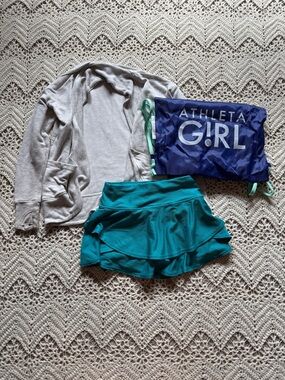 Athleta Girl Bundle Size 7 Blue Skort Cardigan Bag Athletic Wear Sport Clothes